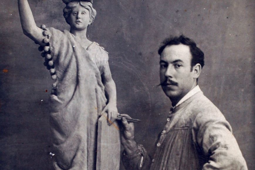 Emili Casas. Autoretrat amb l'escultura Emili Casas. Autoretrat amb l'escultura